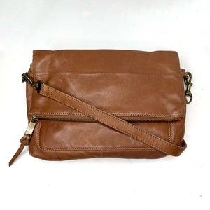 Lucky Brand Caro Brown Cognac Soft Leather Envelope Flap Crossbody Bag Purse